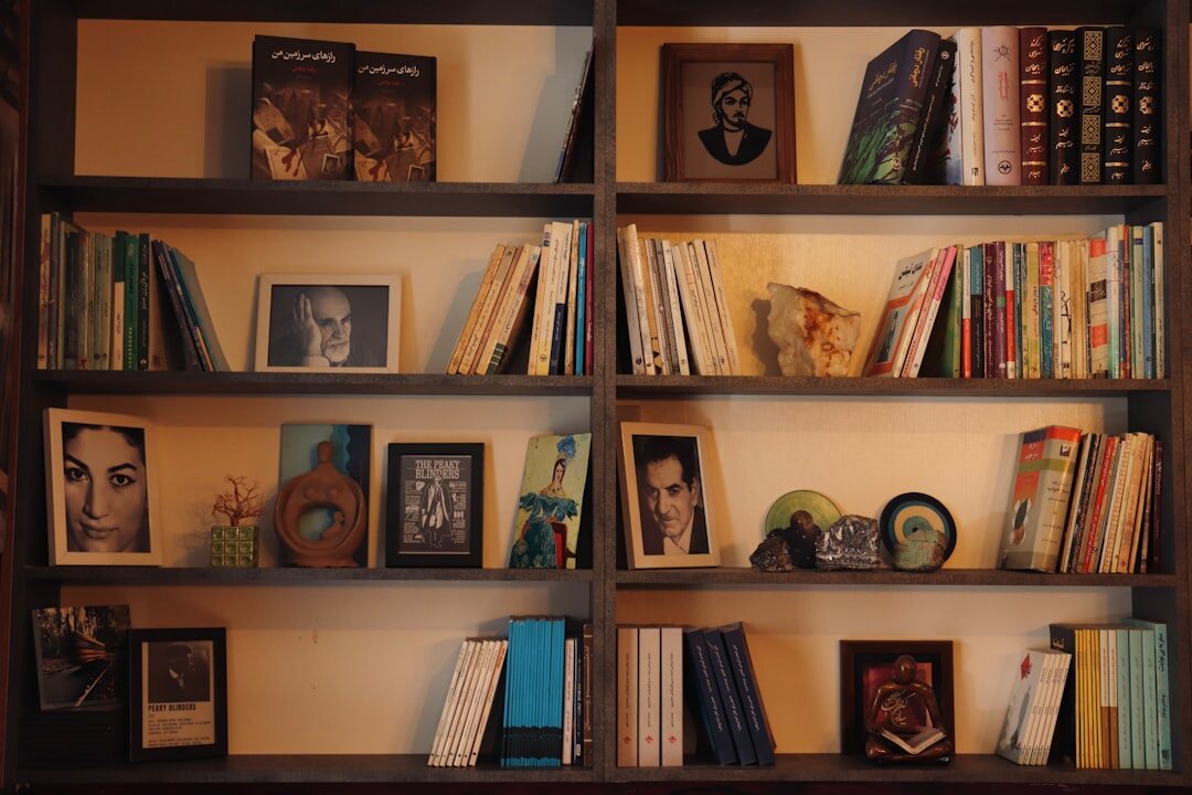 Shelf of vintage magazine archives and bound photo albums